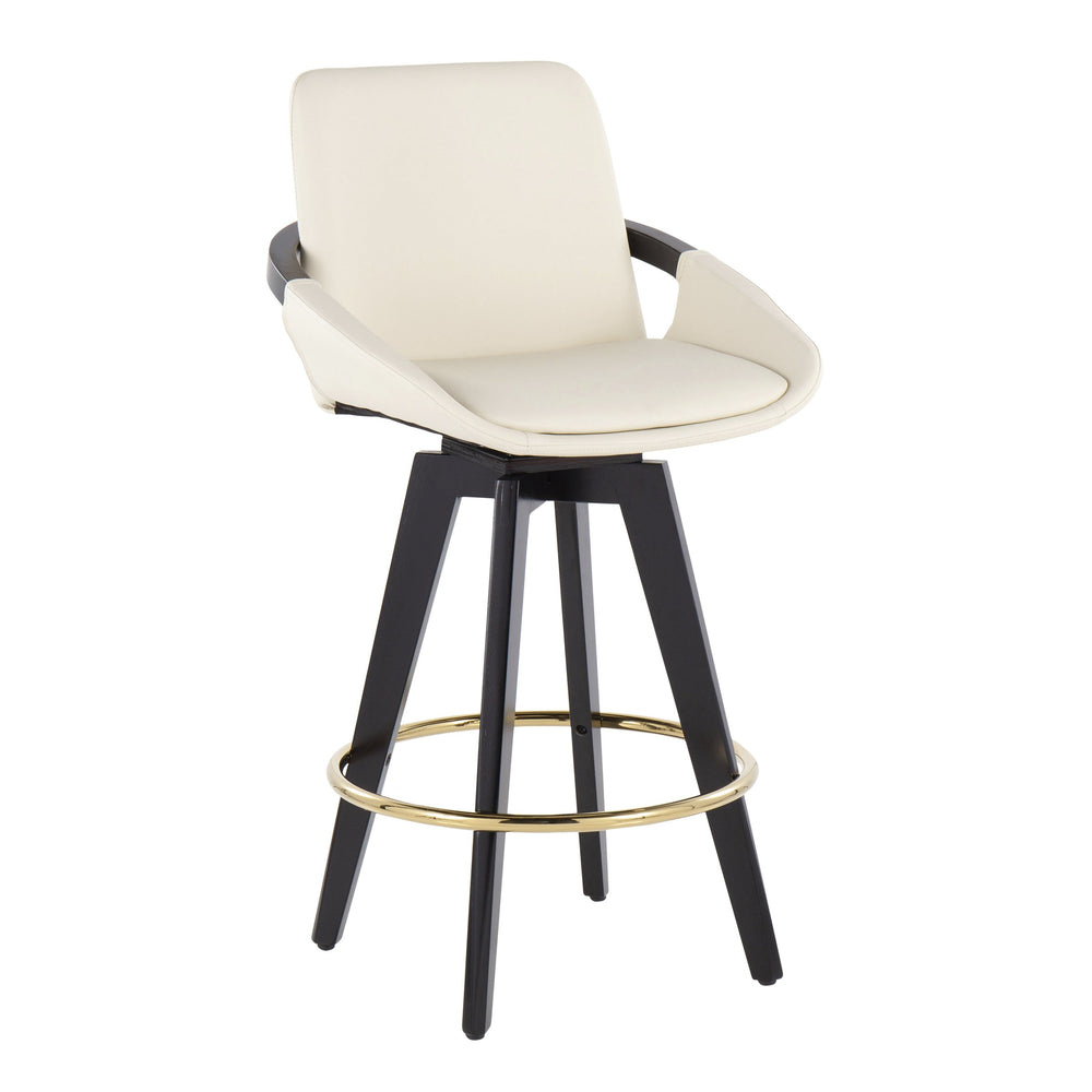 English Elm Cosmo Cream Faux Leather Counter Stool Set of 2 with Black Wood Frame, Gold Round Footrest & Swivel B202S00208