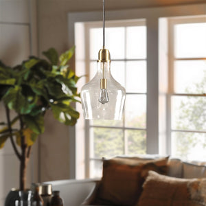 JLA Home INK+IVY - Bell Hand-Blown Glass Pendant Light with Open-Bottom Bell Shade, Adjustable Cord, Warm Metal Finish Gold/Clear FB151-1179