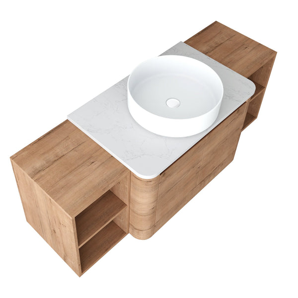 English Elm 54'' Elegant Wall-Mounted Bathroom Vanity With Ceramic Vessel Sink, Soft-Close Doors & Storage Shelves W999S00414