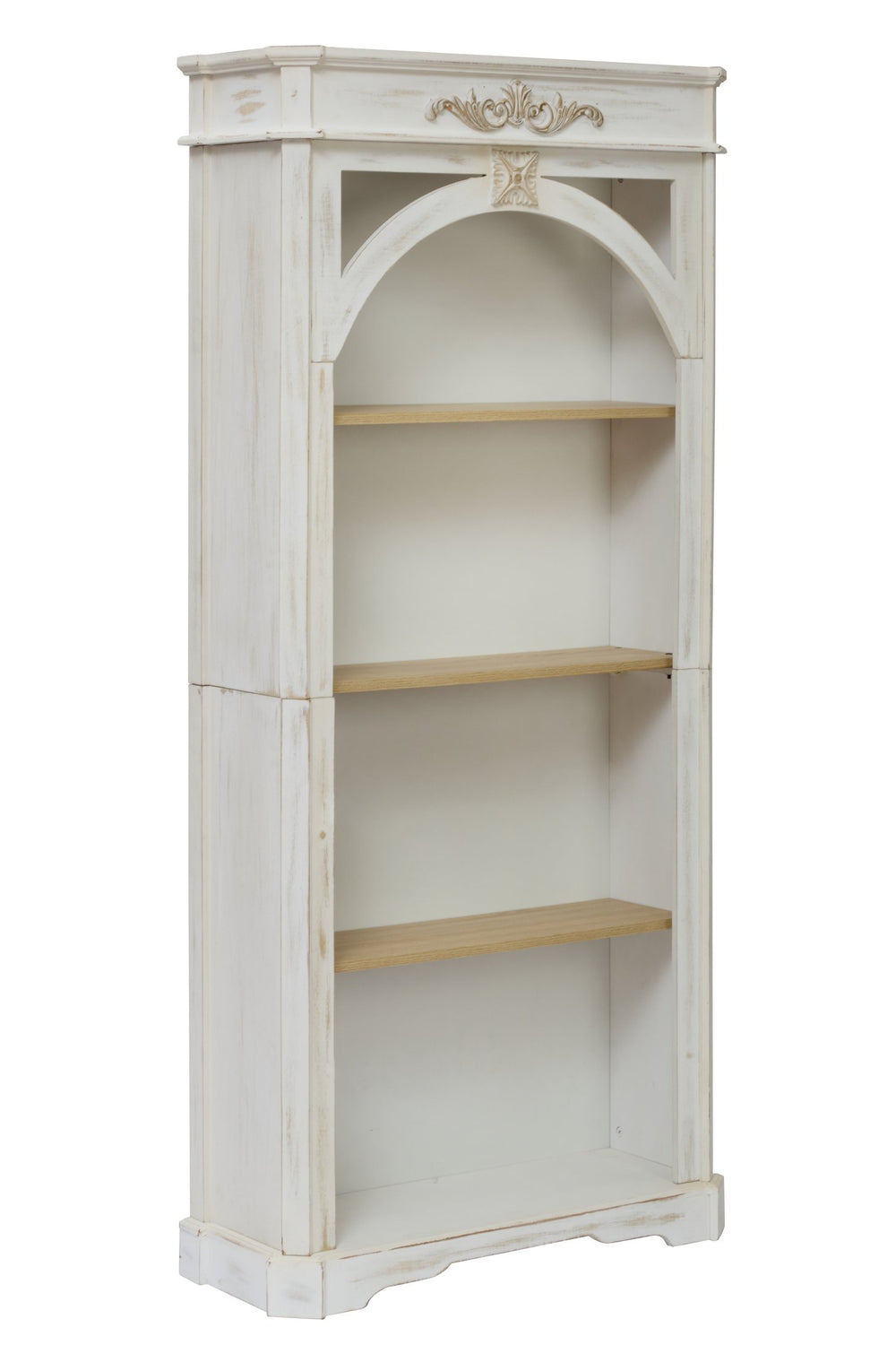 English Elm Antique Vintage White 4-Tier 65" Tall Bookcase - Distressed Carved MDF & Solid Wood Shelves for Home W3123P278008