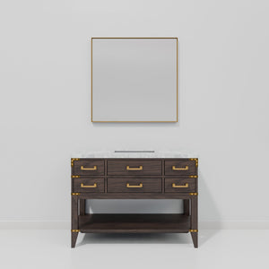 English Elm Brown Oak 48" Single Bath Vanity with Carrara Marble Top, Soft-Close Drawers & 46" Mirror, Ample Storage B2731S01522