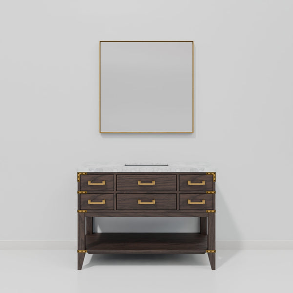 English Elm Brown Oak 48" Single Bath Vanity with Carrara Marble Top, Soft-Close Drawers & 46" Mirror, Ample Storage B2731S01522