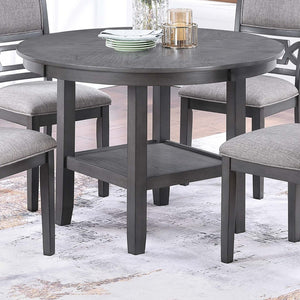 English Elm Gray Round 5-Piece Dining Set with Lower Shelf and Upholstered Chairs — Contemporary Charcoal Style Gray 45 L x 15 W x 46 H B011P373697