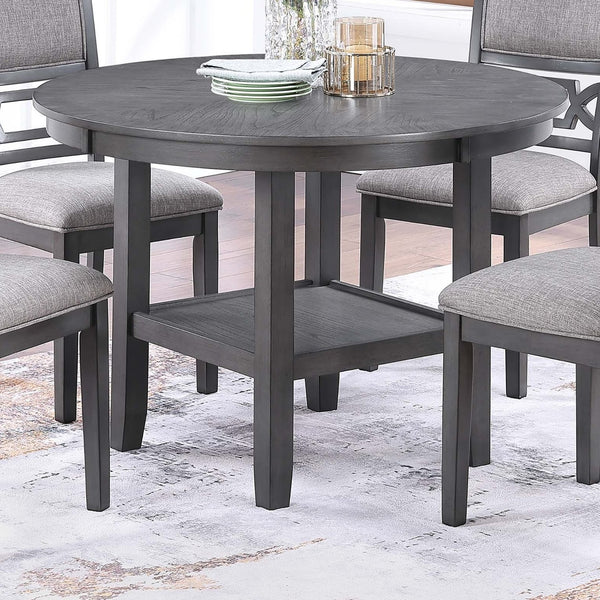 English Elm Gray Round 5-Piece Dining Set with Lower Shelf and Upholstered Chairs — Contemporary Charcoal Style Gray 45 L x 15 W x 46 H B011P373697