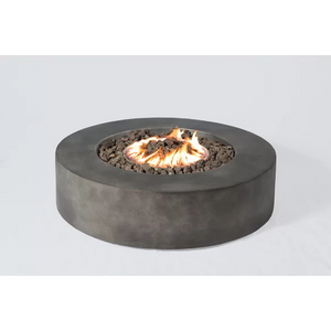 English Elm 12" Fiber Reinforced Concrete Outdoor Fire Pit Table with Electronic Ignition, Lava Rock, Durable Design Black+Grey B120P204595