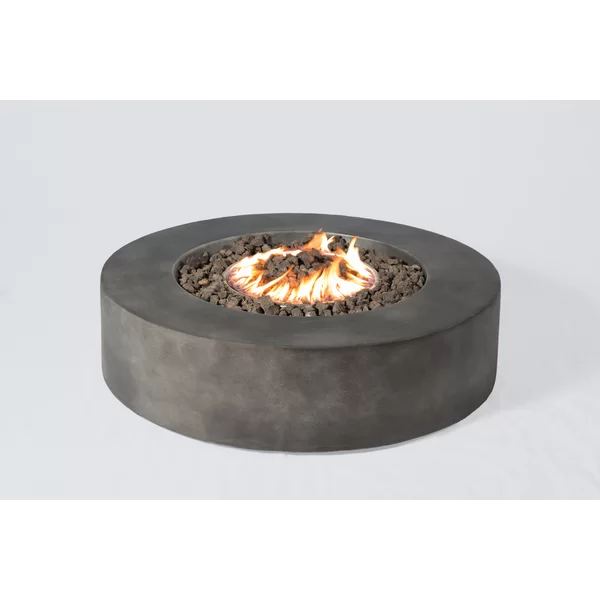 English Elm 12" Fiber Reinforced Concrete Outdoor Fire Pit Table with Electronic Ignition, Lava Rock, Durable Design Black+Grey B120P204595