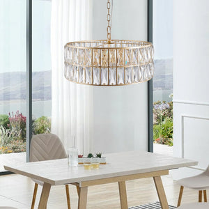 English Elm 18" Golden Modern Crystal Drum Chandelier, 6-Light K9 Pendant with Adjustable Chain & Corrosion-Resist Frame W2312P374967