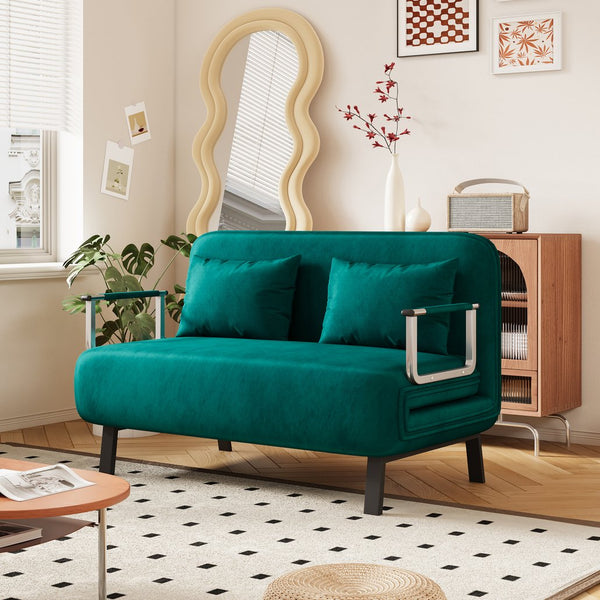 English Elm 39″ Convertible Chair Bed with Adjustable Backrest & Pillow, Steel-Frame Sleeper Chair for Small Spaces Comfortable Multifunctional Lounge Sofa Antique Green W1767P192816