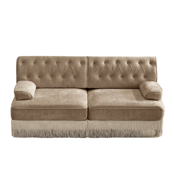 English Elm Soft Velvet Chesterfield Sofa Tufted Backrest Tassel Fringe Skirt Modular Living Room W714S01694