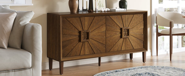 English Elm 60'' Premium Rustic American Farmhouse Credenza with Sunburst Doors, Heavy-Duty 200lb Top, Adjustable Shelves W1445P365598