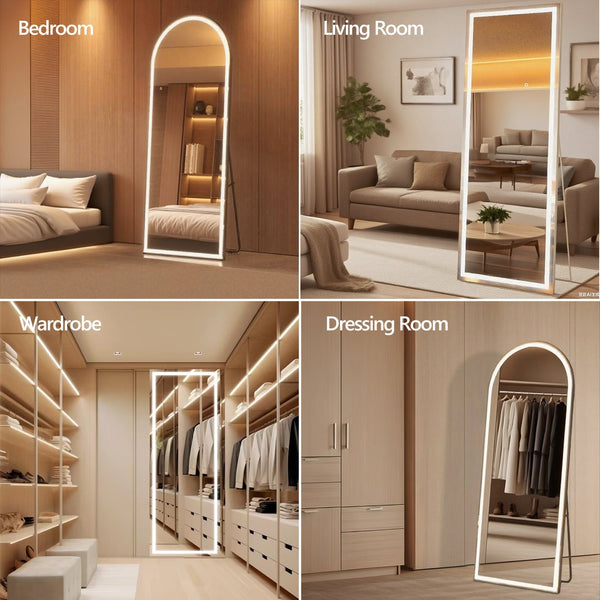 English Elm 67x22 Inch LED Full Length Mirror with 180 LEDs, Dimmable 3-Color Temps, Shatterproof Tempered Glass Frame T3757P347067
