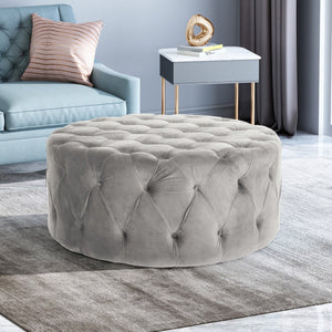 English Elm Ottoman Oversized Velvet Square Tufted Cocktail Piece for Glam Living Room Decor Grey 69074.00GRY