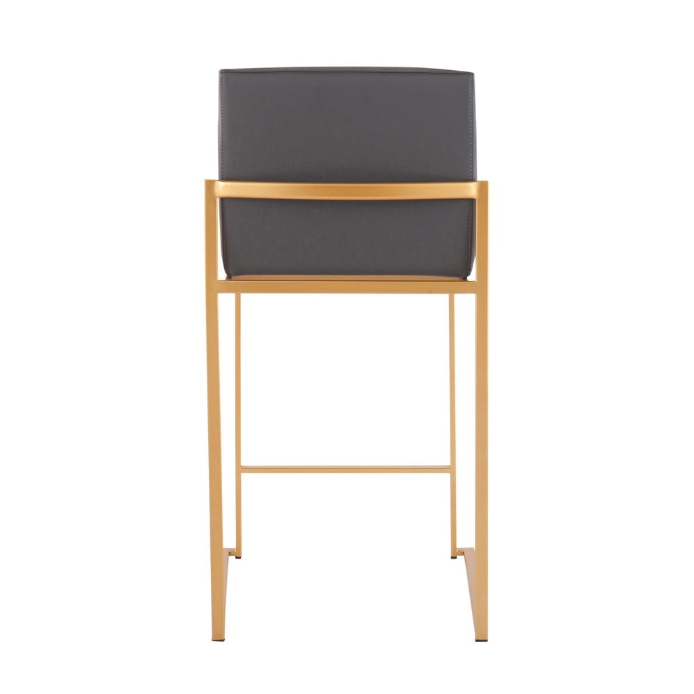 English Elm Fuji Contemporary High Back Counter Stool Set of 3 with Padded Faux Leather Seats and Gold Frame, Stylish and Comfortable, Fixed Counter Height Grey B202P221973