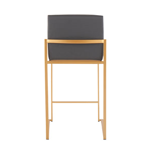 English Elm Fuji Contemporary High Back Counter Stool Set of 3 with Padded Faux Leather Seats and Gold Frame, Stylish and Comfortable, Fixed Counter Height Grey B202P221973