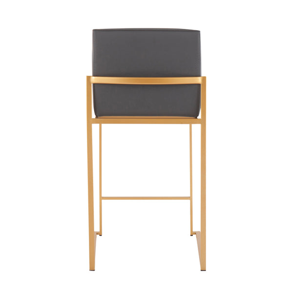 English Elm Fuji Contemporary High Back Counter Stool Set of 3 with Padded Faux Leather Seats and Gold Frame, Stylish and Comfortable, Fixed Counter Height Grey B202P221973