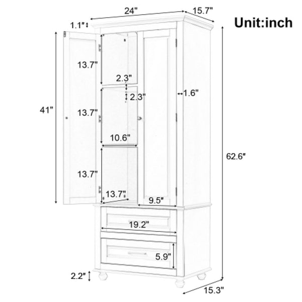 English Elm Tall Storage Cabinet With Two Drawers - Modern White Design For Office Or Bathroom Organization N725P333573K-GIGA