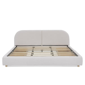 English Elm King Upholstered Storage Bed Curved Headboard Circle Yarn Fabric Modern Minimalist Frame Beige W487S00473