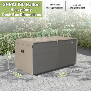 English Elm Resin 160 Gallon Deck Box - Heavy-Duty Waterproof Outdoor Storage Bench with Lockable Lid, Gray W1859P385057