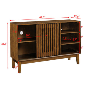 English Elm 47.3" Fluted Sideboard Buffet Cabinet with 2 Doors, Walnut TV Console & Entry Storage with Outlets W1801P288503