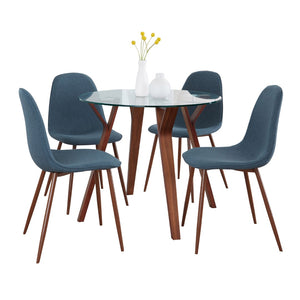 English Elm Folia 3 Piece Mid-century Dining Set Tempered Glass Top Walnut Legs Cream Chairs B202S01423