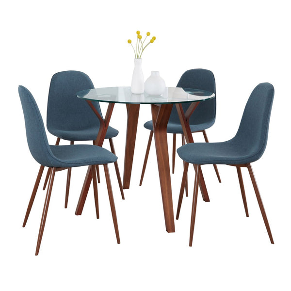 English Elm Folia 3 Piece Mid-century Dining Set Tempered Glass Top Walnut Legs Cream Chairs B202S01423