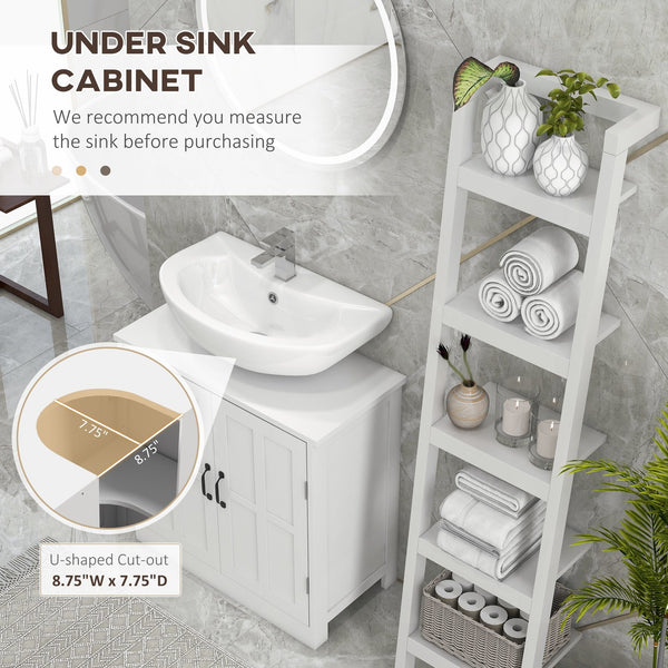 English Elm Bathroom Pedestal Sink Cabinet with U-Shaped Design, Adjustable Shelf, White Storage Solution W2225P173922