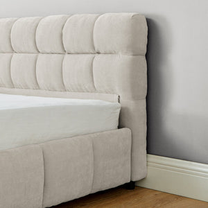 English Elm California King Platform Bed Chenille Upholstered Frame with Storage Drawers Modern Beige W487S00422