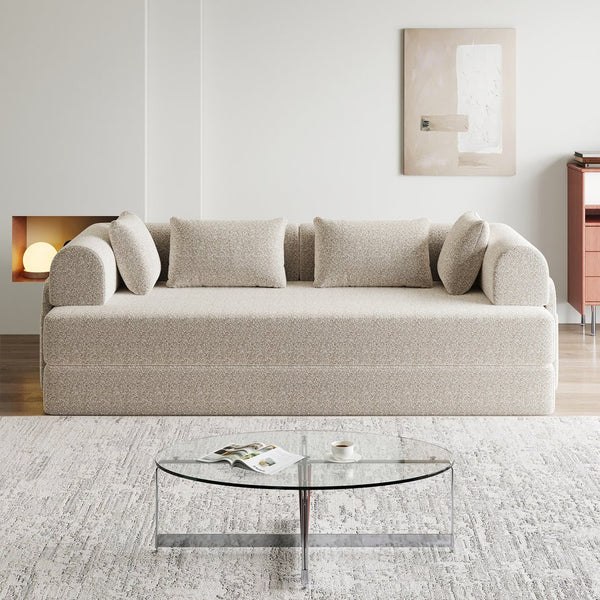 English Elm 78.7-Inch Convertible Sleeper Sofa Bed with Chenille Upholstery, Side Storage Pocket, No Assembly Required W834P380494