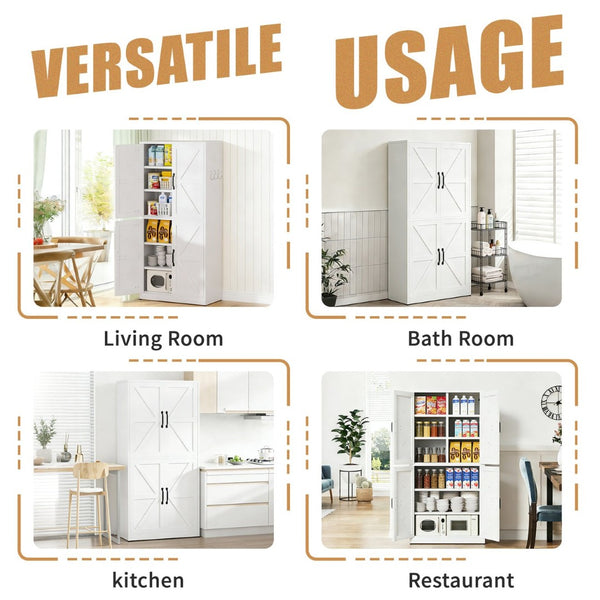 English Elm White Powder-coated Steel Pantry Cabinet with Adjustable Shelves for Kitchen or Bath T2398P413027