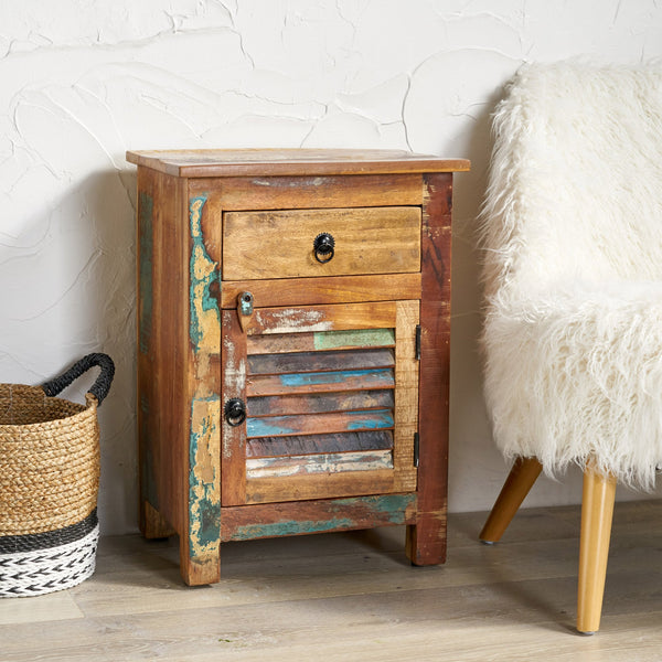 English Elm Christopher Knight Home® - SIDE Wooden Side Table with Drawer & Cabinet, Handcrafted Recycled Wood, Boho Distressed Metal Accents 66415.00