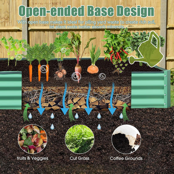 English Elm 6x3x1ft Galvanized Raised Garden Bed — Heavy-Duty Rust-Resistant Steel Planter with Open Base, Safe Edges and Support Rods for Effortless Vegetable, Flower & Herb Gardening Green W1859P197893
