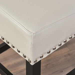 English Elm Christopher Knight Home® - Contemporary Ivory Bonded Leather Counter Stools with Nailhead Trim, 25" Padded Bar Chairs (Set of 2) N780P168429