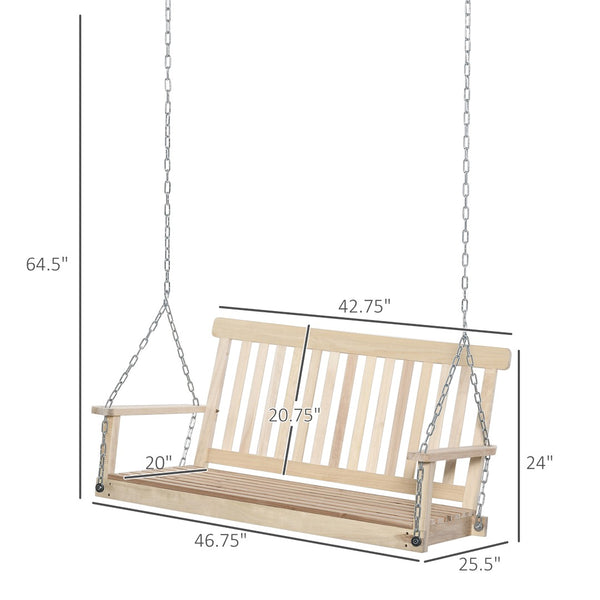 English Elm Outsunny 2-Seater Hanging Porch Swing Chair – Classic Natural Wood, 440Lbs Capacity, Adjustable Chains W2225P174127-GIGA