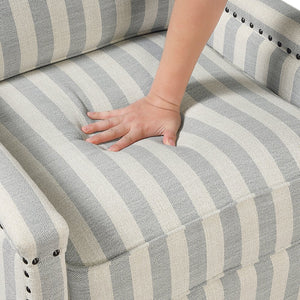 English Elm 1pc Push Back Recliner Chair in Beige-Blue Stripe Fabric with Nailhead Trim, Solid Wood Frame, CozyComfort B011P396189