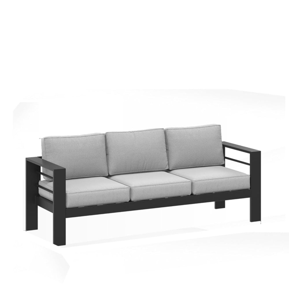 English Elm 75" Outdoor Iron Frame 3 Seat Patio Sofa with Olefin Cushions for Deck or Poolside Black+Grey B082P455112