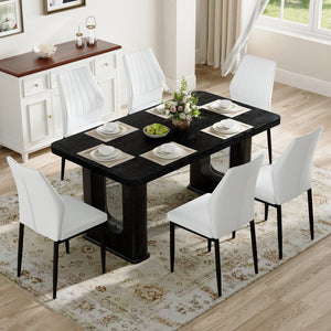 English Elm Table And Chair Set - 64.5" Stylish Black Wood Dining Table With 6 Ergonomic Black & White Chairs W1151S04307-GIGA