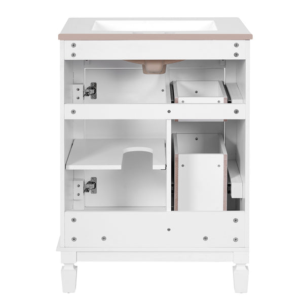 English Elm 24" Bathroom Vanity With Ceramic Sink - Elegant Modern Design, 2 Soft-Close Drawers, Adjustable Shelf N710P318990K
