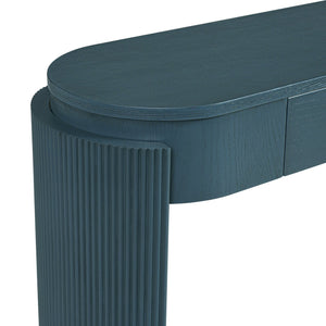 English Elm TREXM Entryway Table with Natural Oak Veneer, Fluted Legs, Oval Top and Two Drawers for Hallway Decor Navy N715P288632M