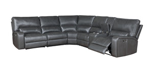 English Elm Saul Gray Faux Leather Power Motion Sectional Sofa with USB Ports, Cupholder Console & Storage B2726S00122