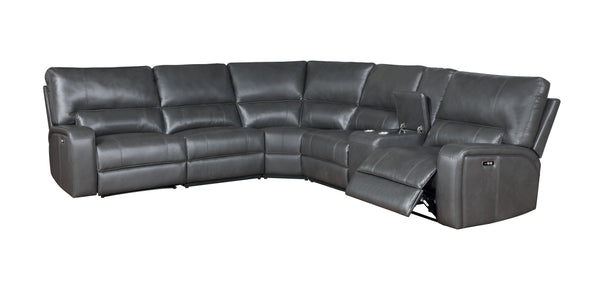 English Elm Saul Gray Faux Leather Power Motion Sectional Sofa with USB Ports, Cupholder Console & Storage B2726S00122