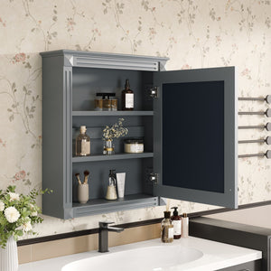English Elm 24'' 24'' Wall Mounted Bathroom Mirror Cabinet with Adjustable Shelves, Space-Saving Modern Storage Solution Grey N710P195492E