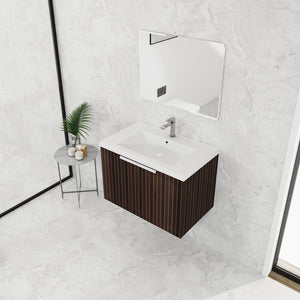 English Elm 30 Inch Silver-Brown Stripe Wall-Mounted Vanity with Mid-Edge Resin Sink, Soft-Close Doors, Ample Storage W999P204951