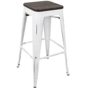 English Elm Oregon Industrial Stackable Barstool Set of 2 in Vintage White & Espresso — Rustic Steel-Wood 37" H B202P222412