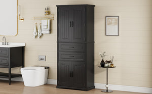 English Elm [video] Floor to Ceiling Matte Storage Cabinet with Drawers Shelves and Adjustable Interior Black N759P407762B