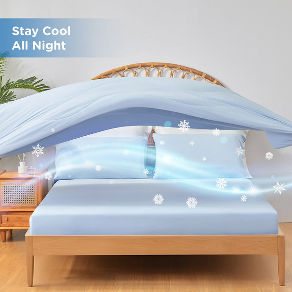 JLA Home Main Street - Cooling breathable 3pc sheet set — moisture-wicking, four-way stretch knit for cool, snug comfort Ice Blue OLX10-0025