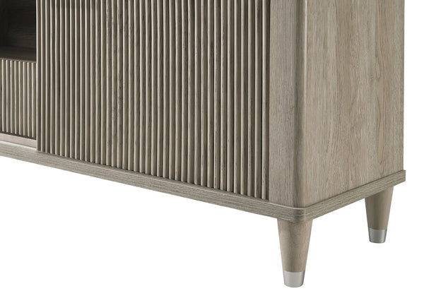 English Elm 1pc Mid-century Media Console Faux Marble Surface Ribbed Cabinet Tapered Legs 79in Driftwood,White B2741P483127