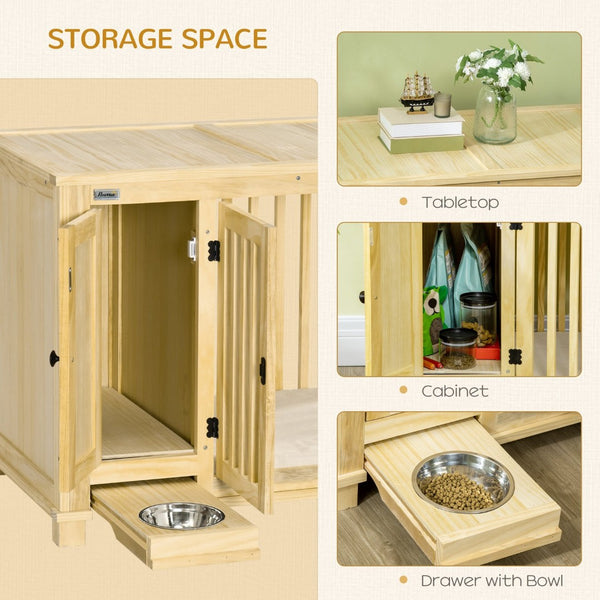 English Elm Pawhut Stylish Wood Dog Crate End Table With Hidden Food Bowl, Cushioned Top & Secure Double Doors W2225P217152-GIGA