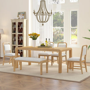 English Elm Trexm Rustic Oak Extendable Dining Set with Upholstered Chairs Bench Seats 6 Natural ST000154AAN