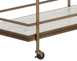 Sunpan Contardi Bar Cart - Elegant Rustic Bronze Frame with Marble-Look Concrete Shelves for Indoor/Outdoor Use