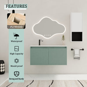 English Elm 36" Floating Bathroom Vanity with Drop-Shaped Resin Sink, Side Cabinet, Soft-Close Doors, Water-Resistant Finish W999S00332